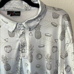 YATTA Golf light blue/geay Pineapple Coconuts Print Men's Shirt Large